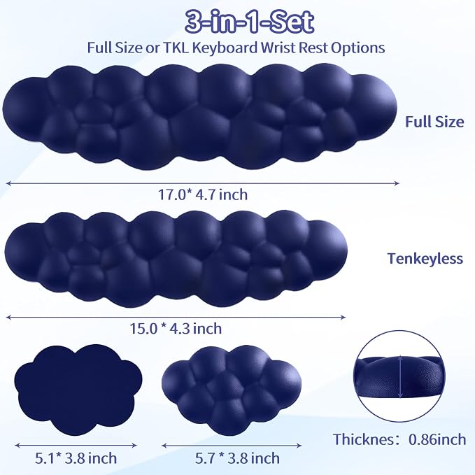 Sushret Cloud Wrist Rest Keyboard, Cloud Keyboard Wrist Pad Set with PU Leather Memory Foam, Cute Arm Rest for Palm Support, PC/Gaming Desk Accessories/Office Setup/Computer Hand Cushion - Dark Blue