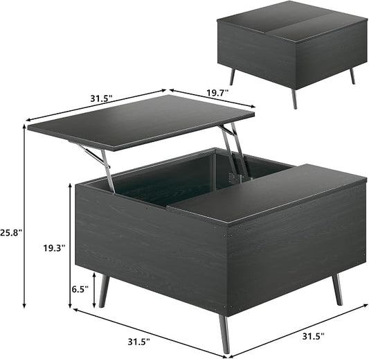 HUAHUU Lift Top Coffee Table, 31.5" Square Coffee Tables with Storage, Coffee Table with Large Hidden Compartment, Center Table with Lifting Tabletop, for Living Room, Black