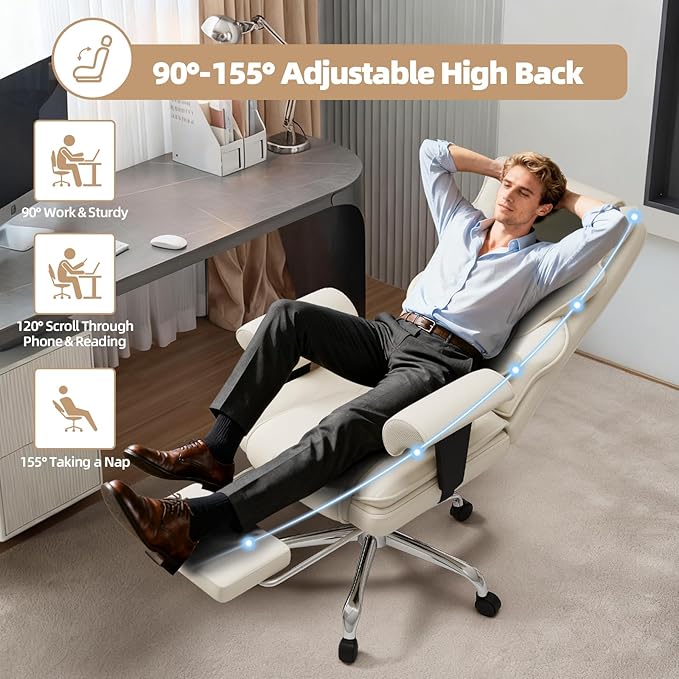 7-Point Massage Office Chair,Heated Manageral Chair,Ergonomic Executive Chair with Footrest,Adjustable Armrest,Computer Chair for Offices, Study Areas, Gaming Spaces,Beige