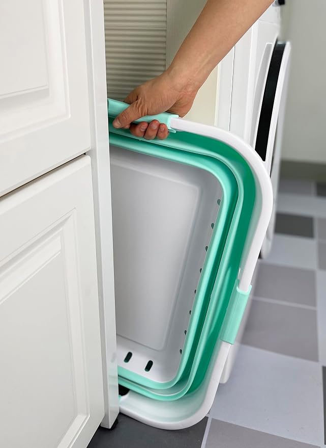 SAMMART 42L (11 gallon) Collapsible Plastic Laundry Basket - Foldable Pop Up Storage Container/Organizer - Space Saving Hamper/Basket (1, White/Light Green)