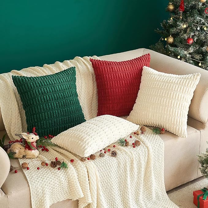 MIULEE Pack of 2 Corduroy Decorative Euro Sham Throw Pillow Covers 24x24 Inch Soft Boho Striped Pillow Covers Modern Farmhouse Home Decor for Sofa Living Room Couch Bed Cream White