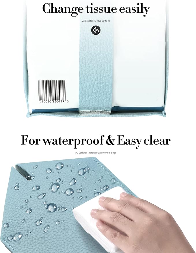 Tissue Box Cover, Jeethemy Square PU Leather Tissue Box Holder, Modern Tissue Case Facial Paper Organizer Dispenser,5X5X5'',Single Blue
