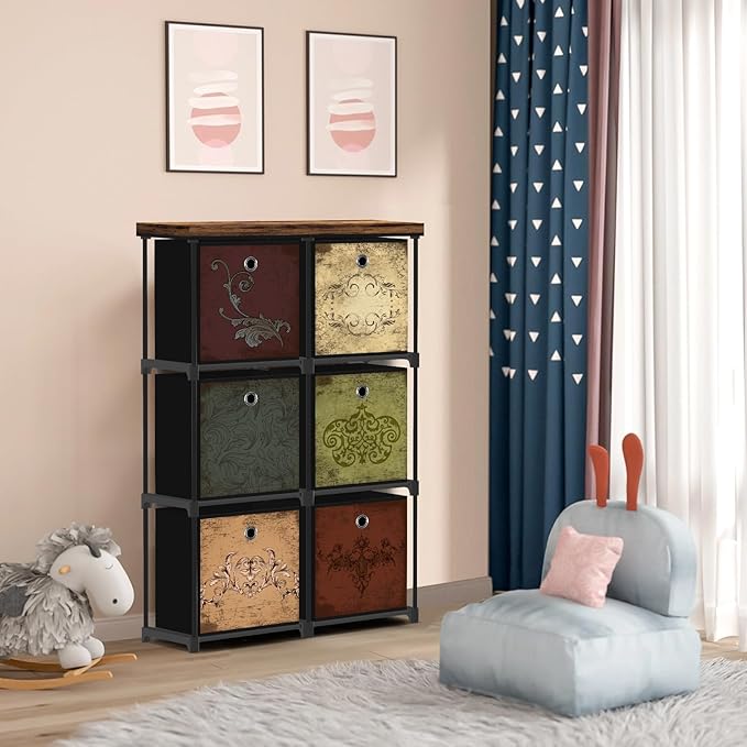 Small Fabric Dresser with 6 Drawers, DIY Cube Organizer for Closet, Storage Drawer Unit Chest of Drawers for Bedroom, Living Room, Hallway, Dorm, Pattern