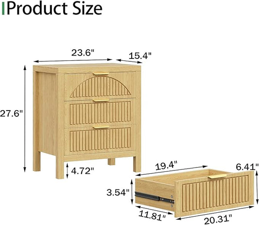 6 Drawer Dresser, Farmhouse Fluted Chest of Drawers, Wooden End Table, Mid- Century Modern Bedroom Nightstand Side Table for Bedrooms, Closets, Hallways, and Entryways, Natural X2