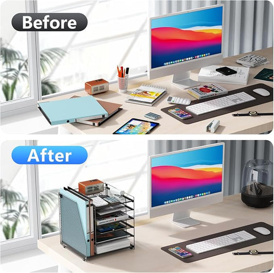 gianotter 6-Tier Paper Organizer With Magazine Holder, Desk Organizers and Accessories, Desk Accessories & Workspace Organizers, File Organizer for Office Supplies Storag (Black, 6-Tier)