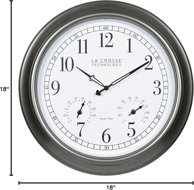 La Crosse Technology Atomic Analog Clock with Temperature and Humidity, 18" Dia. (404-00237)