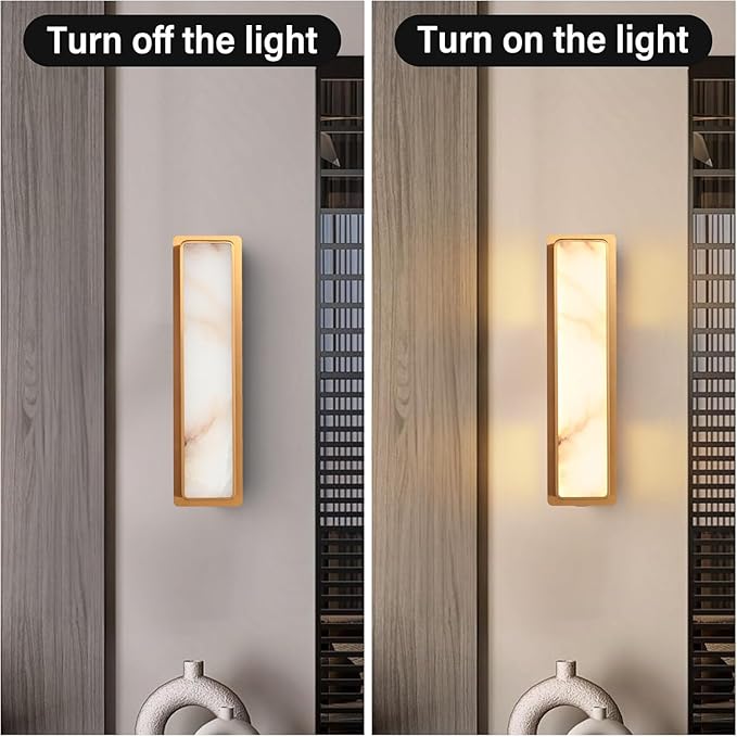 LED Natural Alabaster Wall Sconces,15W Warm Yellow 2700K Wall Mounted Wall lamp Indoor,Alabaster Gypsum Wall Mounted Lighting for Living Room (Brass Gold)