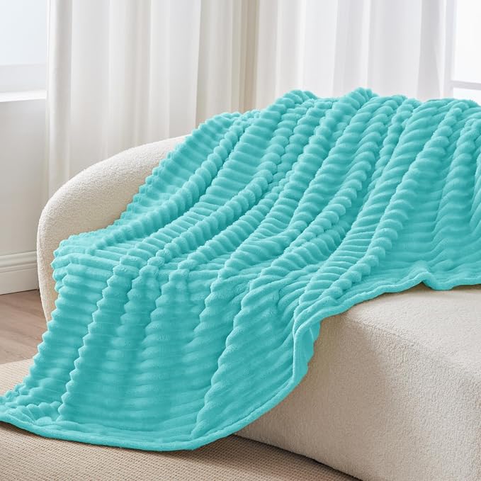 BEDELITE Fleece Throw Blanket for Couch - 300GSM Soft & Warm Fluffy Aqua Blanket, Decorative and Giftable Striped Blankets for Women, Men, 50"x60"