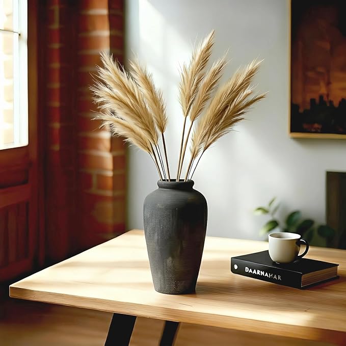 NEBRYX Large Ceramic Vase, 11 inch Minimalist Vase for Home Decor, Handmade Farmhouse Flower Vase for Table Centerpiece, Wedding, Living Room, Kitchen Decoration, Shelf Decor (Black)
