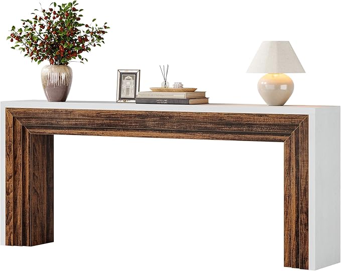 Tribesigns 70.9-Inch Long Console Table, Farmhouse Narrow Wooden Sofa Table Behind The Couch for Living Room, Entryway, Hallway, Foyer, White + Brown