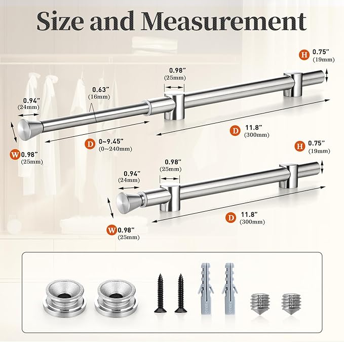 1Pcs Valet Rod for Closet Pull Out, Adjustable Heavy Duty Closet Valet Rod, Metal Stainless Steel Closet Rods for Hanging Clothes, Scarf, Pants, Silver