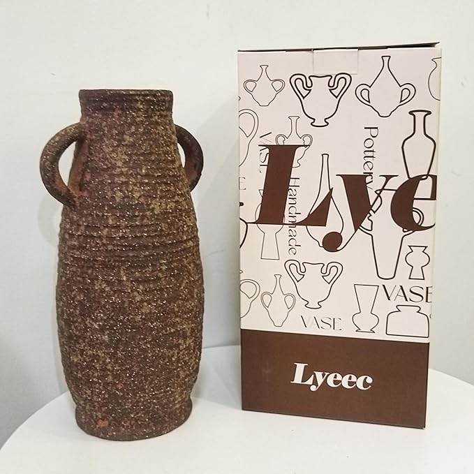 Ceramic Rustic Vase, 12.3 Inch Farmhouse Decorative Flower Vase for Home Decor, Rusty Vase for Living Room Bedroom Kitchen Office Decor Centerpiece Table Decorations
