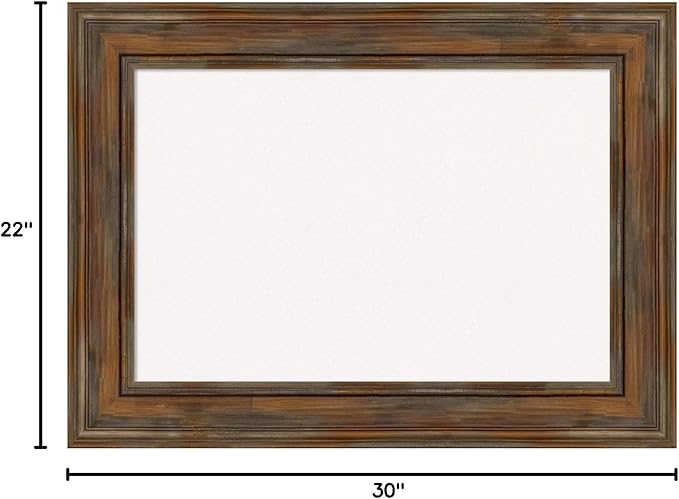 Amanti Art White Cork Board for Wall, 22x30 Vision Board with Brown Wood Frame, Medium Corkboard Office Decor for Home Organization, Country Rustic Corkboard Pinboard to Display Items for Home