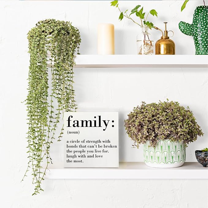 HTBIG Family Noun Family Quotes Desk Decor Wooden Box Sign Inspirational Rustic White Wood Block Plaque Box Sign for Home Farmhouse House Kitchen Bathroom Living Room Shelf Table Decoration