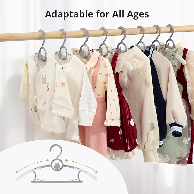 20 Pack Baby Hangers,Adjustable Plastic Kids Hangers for Closet, Stackable & Non-Slip Baby Hangeres, Hanger for Toddler Kid Children Infant Teen, Grey Extendable Toddler Hangere