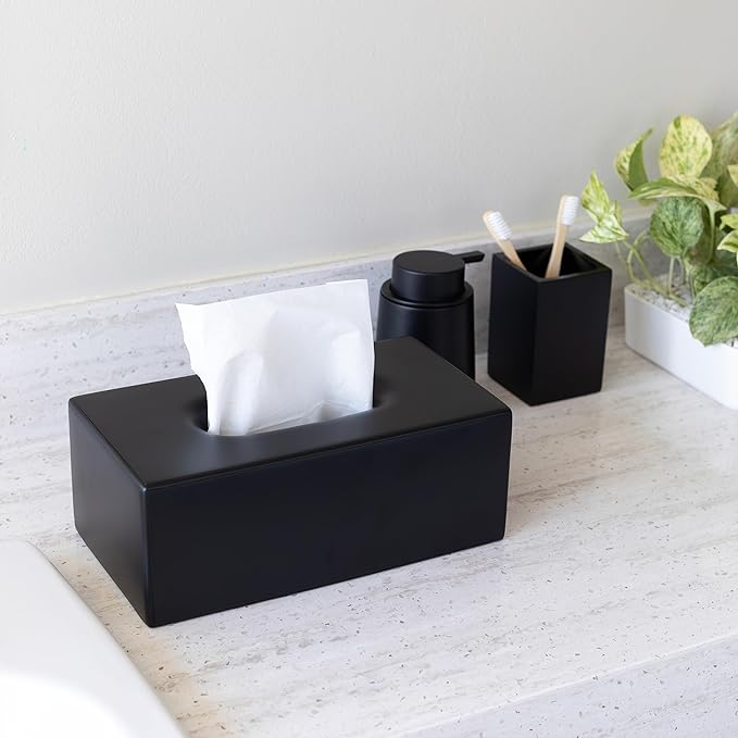 Yew Design Matte Black Tissue Box Cover Rectangular, Facial Tissue Dispenser for Bathroom, Kitchen, Bedroom, Office, Hotel, Restaurant, Countertop, Nightstand, Car, and Desk