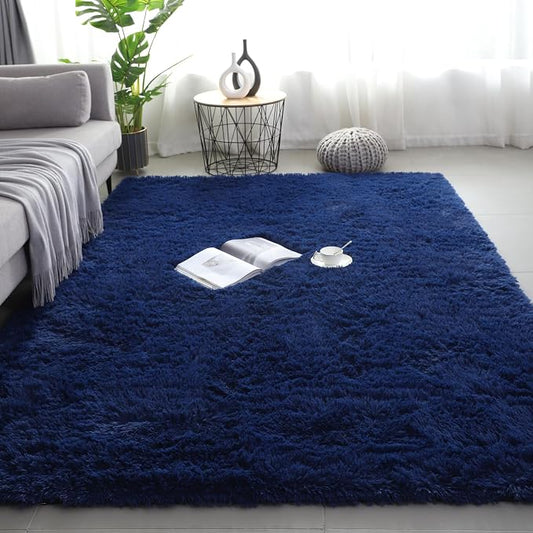 Shag Area Rugs for Bedroom Living Room,5X8 Ultra Soft Fluffy Area Rugs for Dorm,Indoor Carpet Plush Rugs for Living Room Home Decor, Navy Blue
