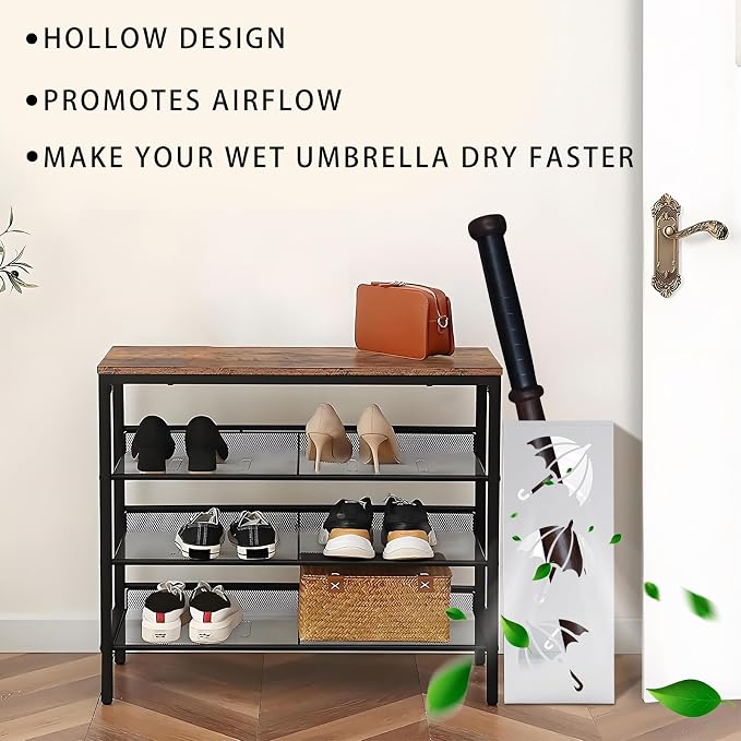 Metal Umbrella Holder, Square Freestanding Umbrella Stand Bucket Storage Indoor for Entryway, 6.3 x 6.3 x 16.3 Inch (White)