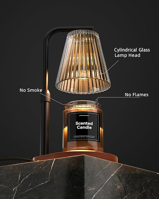 Candle Warmer Lamp with Timer & Dimmer for Yankee Candles, Adjustable Height Candle Warmer for Jar Candles, Wax Melt Lamp for Cozy Home Decor & Gifts,Glass, 2 Bulbs