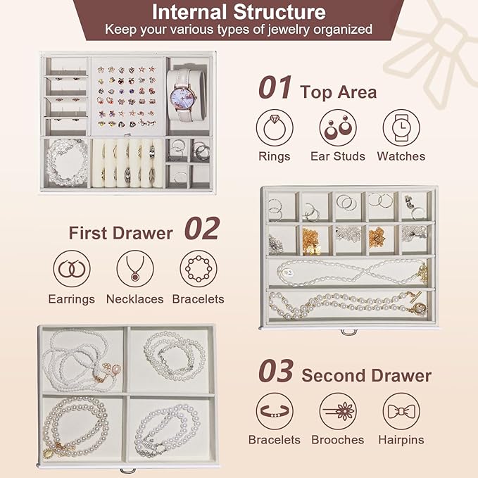 Yoobao Jewelry Boxes for Women with Transparent Lid, 3 Layers Jewelry Organizers and Storage for Necklaces Earrings Bracelets Rings, Ideal Present for Christmas Thanksgiving Birthday Mother's Day