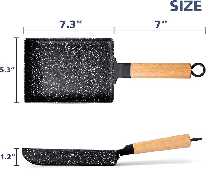 Ceramic Coating Square Japanese Tamagoyaki Omelette Small Skillet, Non-stick Rectangle Egg Roll Pan with Wood Handle (Dark Grey)
