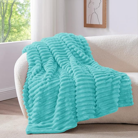 BEDELITE Fleece Throw Blanket for Couch - 300GSM Soft & Warm Fluffy Aqua Blanket, Decorative and Giftable Striped Blankets for Women, Men, 50"x60"
