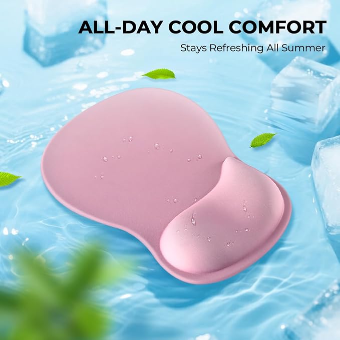 EooCoo Ergonomic Pink Mouse Pad with Gel Wrist Rest Support Middle Concave Design, Relieve Wrist Pain Mousepad, Wrist-Contoured Design for Carpal Tunnel Syndrome, Office Desk Accessories for Women
