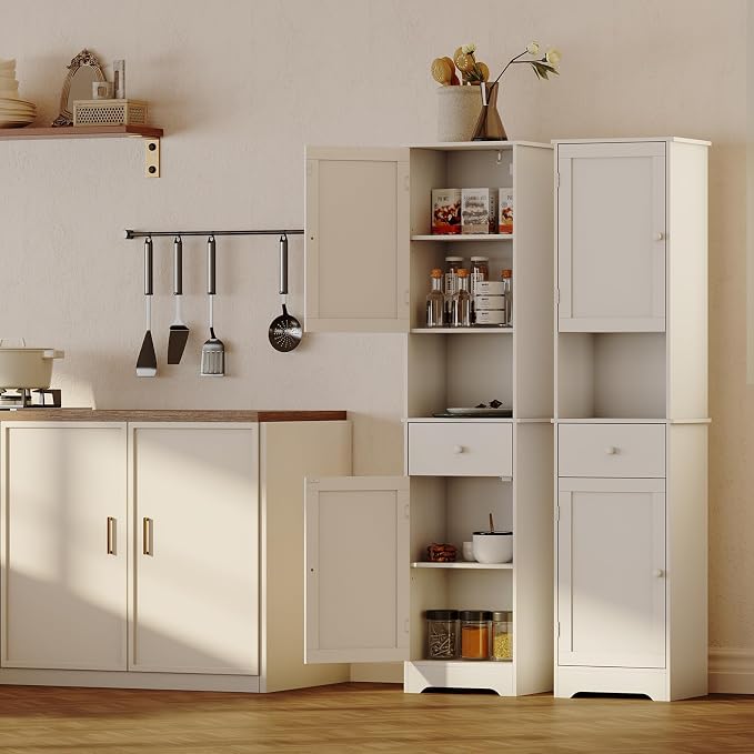 Viaozutis Tall Bathroom Cabinet, Storage Cabinet with 2 Doors & 2Drawer, with Ajustable Shelve, for Bathrooms, Kitchens,Entrances(White)