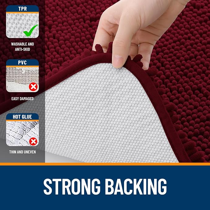 OLANLY Large Bathroom Rugs 50x30, Extra Soft Absorbent Chenille Bath Rugs, Rubber Backing Quick Dry, Machine Washable Bath Mats for Bathroom Floor, Tub and Shower, Home Decor Accessories, Burgundy