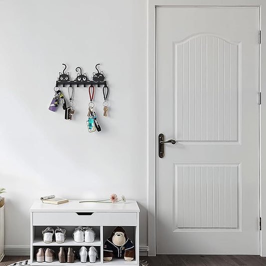 Key Holder Wall Mounted with Screws and Anchors, Black Multifunctional Key Hanger with 8 Hooks, Entryway Front Door Kitchen Hallway Garage Office