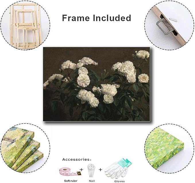 Canvas Painting Poster and Print Pictures Flower Painting French Country Decor Vintage Painting Antique Flower Print Vintage Flower Print Modern Home and Bedroom Decoration 12x18inch Wood Frame