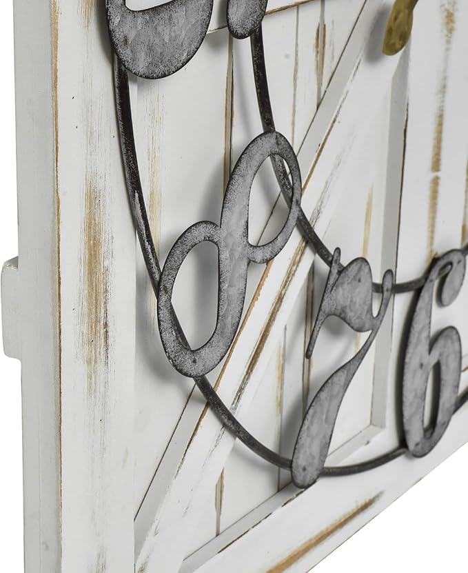 Large Farmhouse Wall Clock – 24 Inch White Square Rustic Wooden Clock with Decorative Reversible Wooden Sign, Perfect for Any Space and Ideal Gift