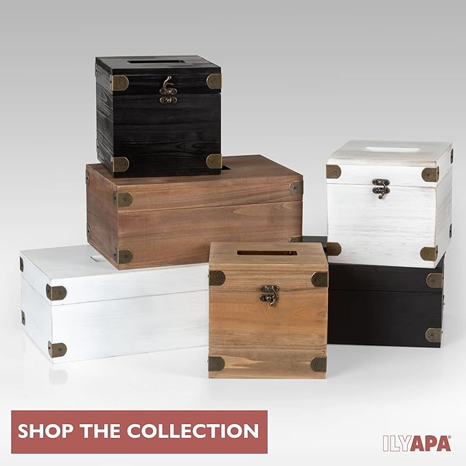 Ilyapa 5 x 6 Rustic Tissue Box Holder - Hinged Lid Tissue Dispenser for Bathroom Living Room Bedroom - Black Weathered Wood