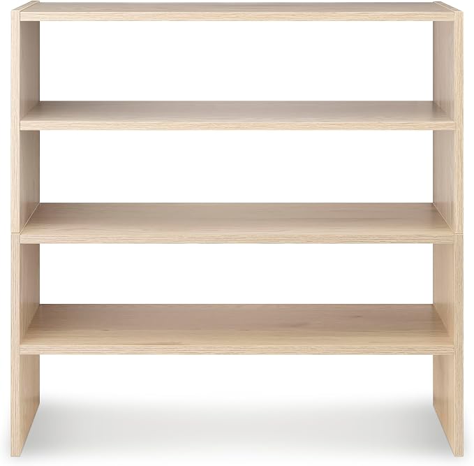 Whitmor Wood Stackable 2-Shelf Shoe Rack, White Oak, 24 inches