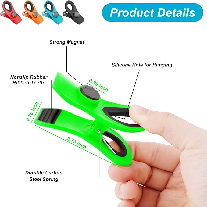 Jetmore 16 Pack Chip Clips Bag Clips, Office Paper Clamps, Multicolor Magnetic Clip for Food Packages, Multipurpose Plastic Clip for Food, Snack, Refrigerator, Kitchen, Paper, Binder Clips