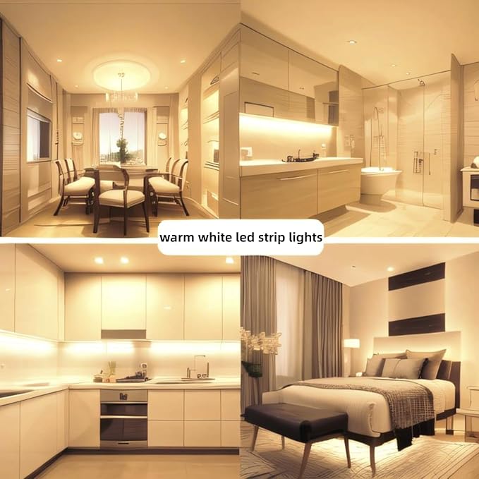 RadiantFlux Warm White Led Strip Lights for Bedroom, 16.4ft 300Leds, Dimmable,Flexible, Super Bright LED Tape Lights for Living Room, Kitchen, Vanity Mirro (Indoor Use)