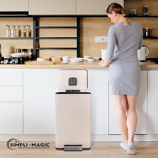 Simpli-Magic 50 Liter / 13.2 Gallon Soft-Close, Smudge Resistant Trash Can with Foot Pedal and Built in Filter- White Color