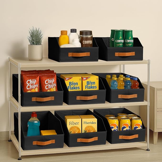 Homsorout Fabric Storage Bins for Organizing - 6 Pack Large Trapezoid Collapsible Storage Bins with Front Handle, Closet Organizers and Storage for Bedroom, Home Shelves, Small Spaces, Black