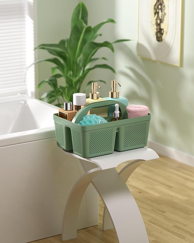 4 Pack Portable Shower Caddy, Integrated Handle, Reinforced Plastic, Quick-Dry Ventilation Holes, Multi-purpose Storage Basket for Home, Dorm and Bathroom, Kitchen, Green