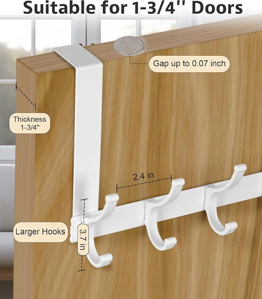 Optish Door Hooks for Hanging, Over The Door Towel Racks for Bathroom, Coat Rack Door Towel Hanger Towel Hooks (2Pack, White, Fit 1-3/4" Doors)
