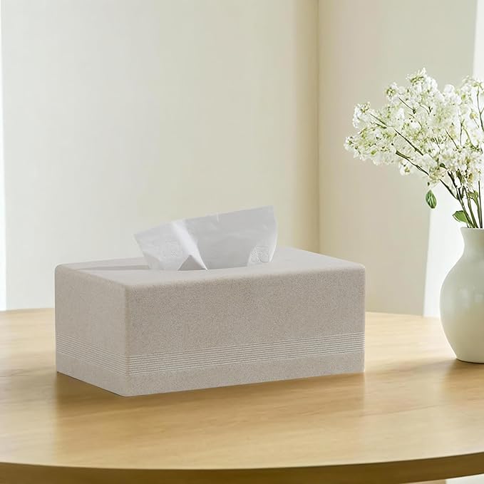 Haocoott Tissue Box Cover Rectangle, Resin Facial Tissues Holder Covers Rectangular Toilet Paper Holder Case Dispenser Home Decorative for Bathroom Kitchen Bedroom Living Room Office (Beige)
