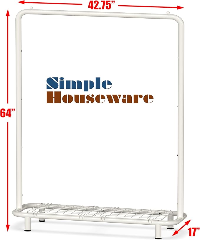 Simple Houseware Clothing Rack with Industrial Pipe and Bottom Shelves, White