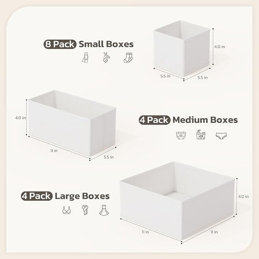 Drawer Organizer, 16 Pack Baby Dresser Organizer for Nursery, Foldable Closet Organizers and Storage Dresser Dividers for Clothes, Socks, Scarves, Ties (White)