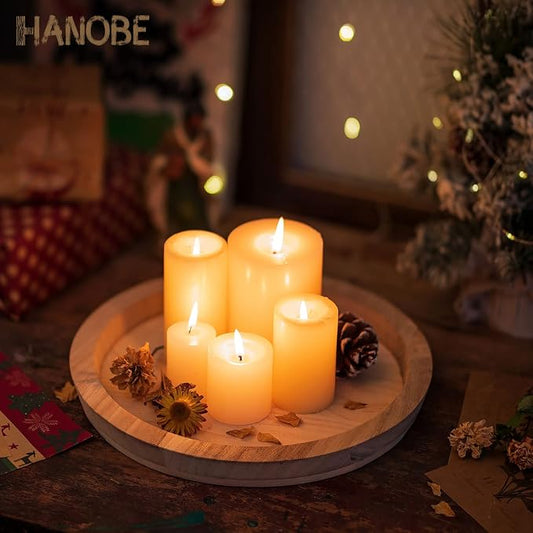Hanobe Wood Decorative Tray:Set of 2 Round Unfinished Wooden Craft Trays DIY Ottoman Serving Tray Centerpiece Candle Holder Trays for Kitchen Countertop Crafts Art Home Decor Montessori Activity
