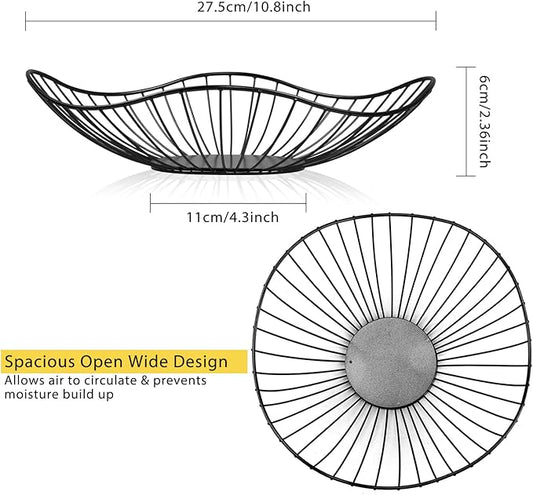 Lainrrew Metal Wire Fruit Basket, Fruit Bowl Fruit Holder Fruit Storage for Kitchen Counter, Metal Fruit Basket Fruit Holder Stand Storage Baskets for Countertop, Home Decor (Black)