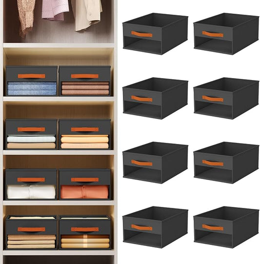 Homsorout Drawer Organizers and Storage - 8 Pack Foldable Pants Organizer with Clear Window & Handles, Fabric Closet Organizer for Clothes, Jeans, Sweaters, Towels, T-shirt, Scarf (Black)
