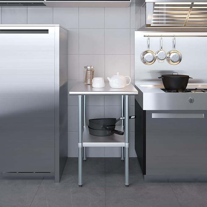 AmGood 30 in. x 24 in. Stainless Steel Work Table | Metal Kitchen Food Prep Table | NSF