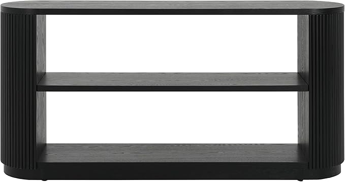 Merax Modern Entryway Console Table with Triple-Tier Storage, Slim Sofa Table with Open Shelf & Elegant Wood Grain, Multi-Functional Hallway Table for Living Room, Black