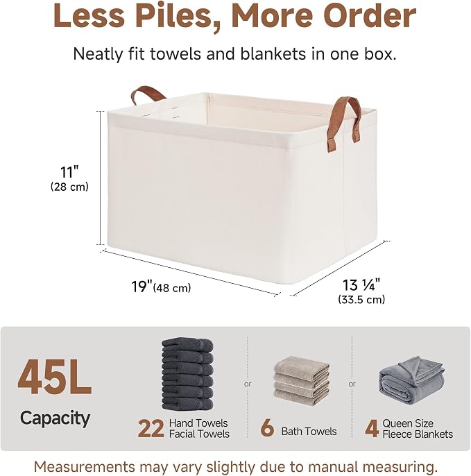 StorageWorks Fabric Storage Bins, Extra Large Storage Baskets for Shelves, Closet Organizers and Storage Bins with Metal Frame, Handles, Jumbo, Natural Color, 2-Pack