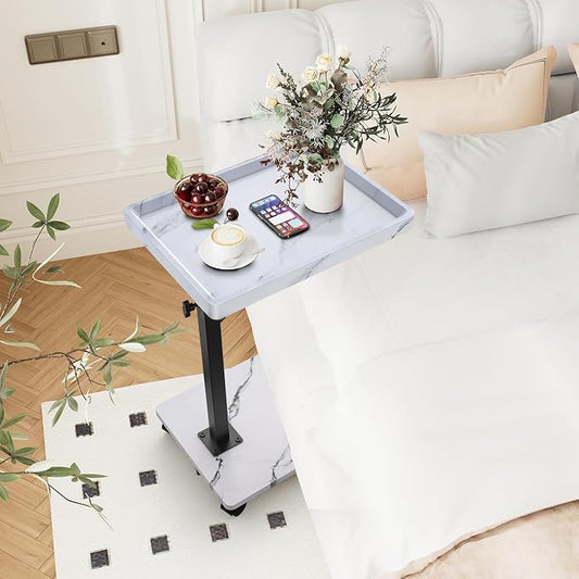 C Table End Table Adjustable Height, 360°Swivel TV Tray Table for Small Spaces, Couch Tables That slide under, C Shaped Side Tables living room and bedroom for Sofa, Bed,Chair, Snack (2, White)